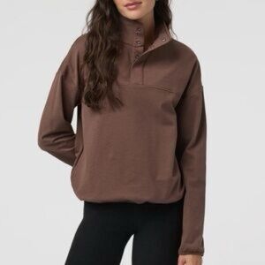 Vuori Heathered Chocolate Milk Granite Mock Snap Neck Pullover